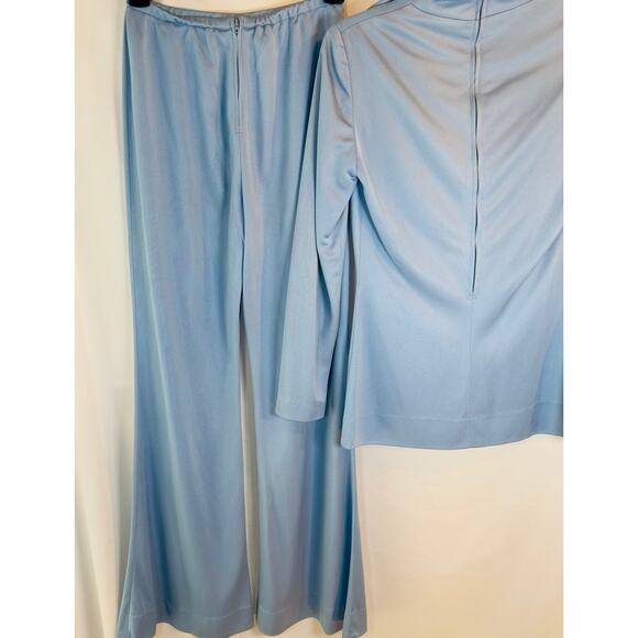 Vintage Manning Silver Light Blue Bell Bottom Pantsuit 70s Disco Set Y2K Revival - Picture 6 of 9